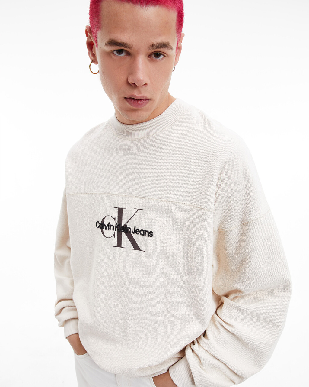 MONOLOGO TEXTURED SWEATSHIRT, Eggshell, hi-res