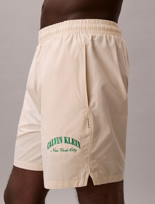 Cotton Crest Logo Pyjama Shorts, SLIM STRIPE CHALK, hi-res