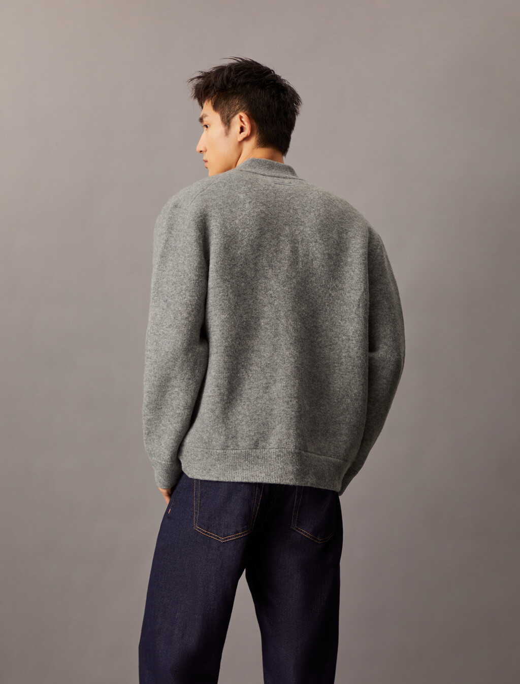 Boiled Wool Blend Snap Bomber, Medium Grey htr, hi-res
