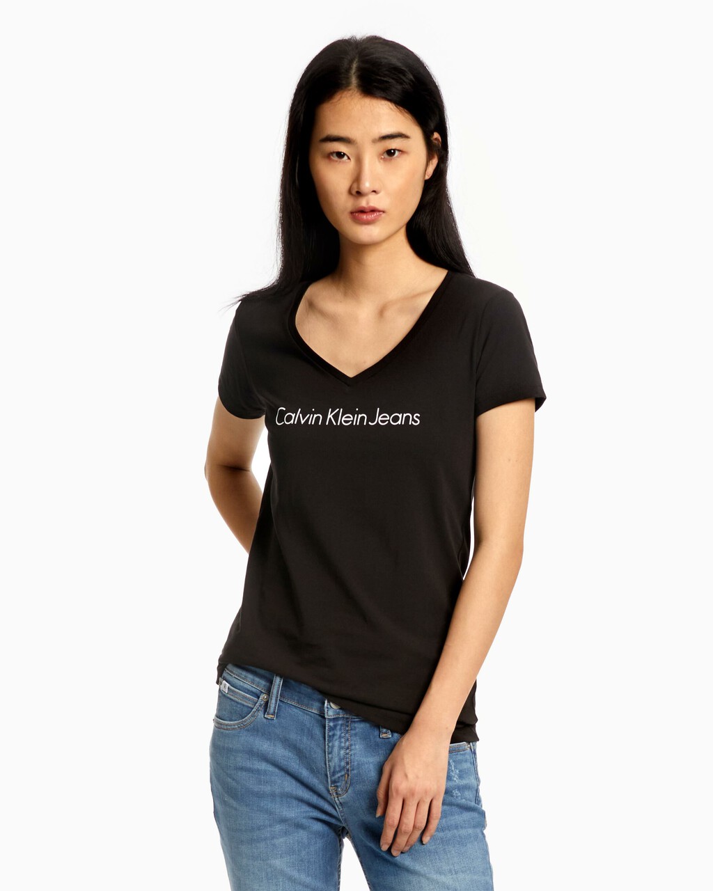 V NECK LOGO TEE, Ck Black, hi-res