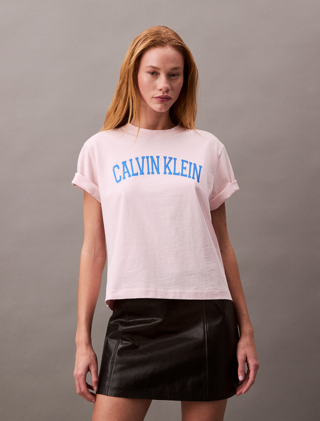 Standard Logo Boxy Varsity Tee, Crystal Pink, hi-res