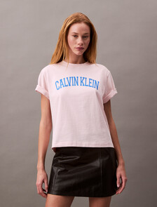 Standard Logo Boxy Varsity Tee, Crystal Pink, hi-res