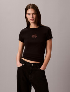 Slim Ribbed Cotton Logo T-shirt, Black, hi-res