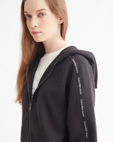 LOGO TAPE CROPPED ZIP THRU HOODIE, Ck Black, hi-res