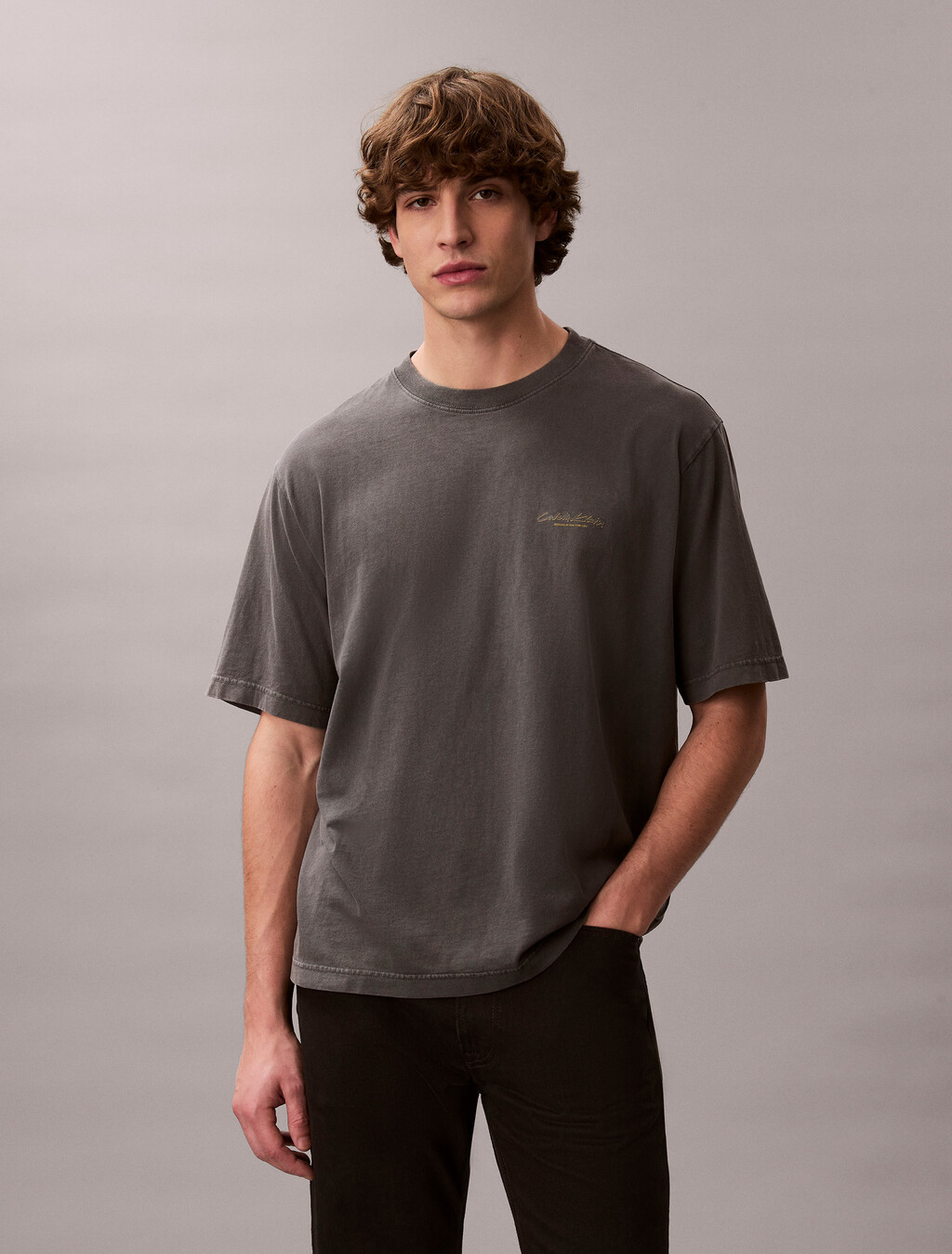 Oversized Abstract Print Tee, Gray Pinstripe, hi-res
