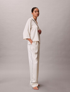 Satin Sheen Short Sleeve Shirt, DOTTED LOGO PINSTRIPE IVORY, hi-res