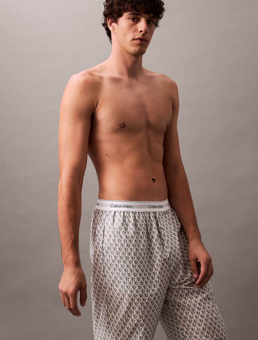 Cotton Poplin Sleep Pants, 18659 PLUSH MONOGRAM_4.65in+ASH, hi-res