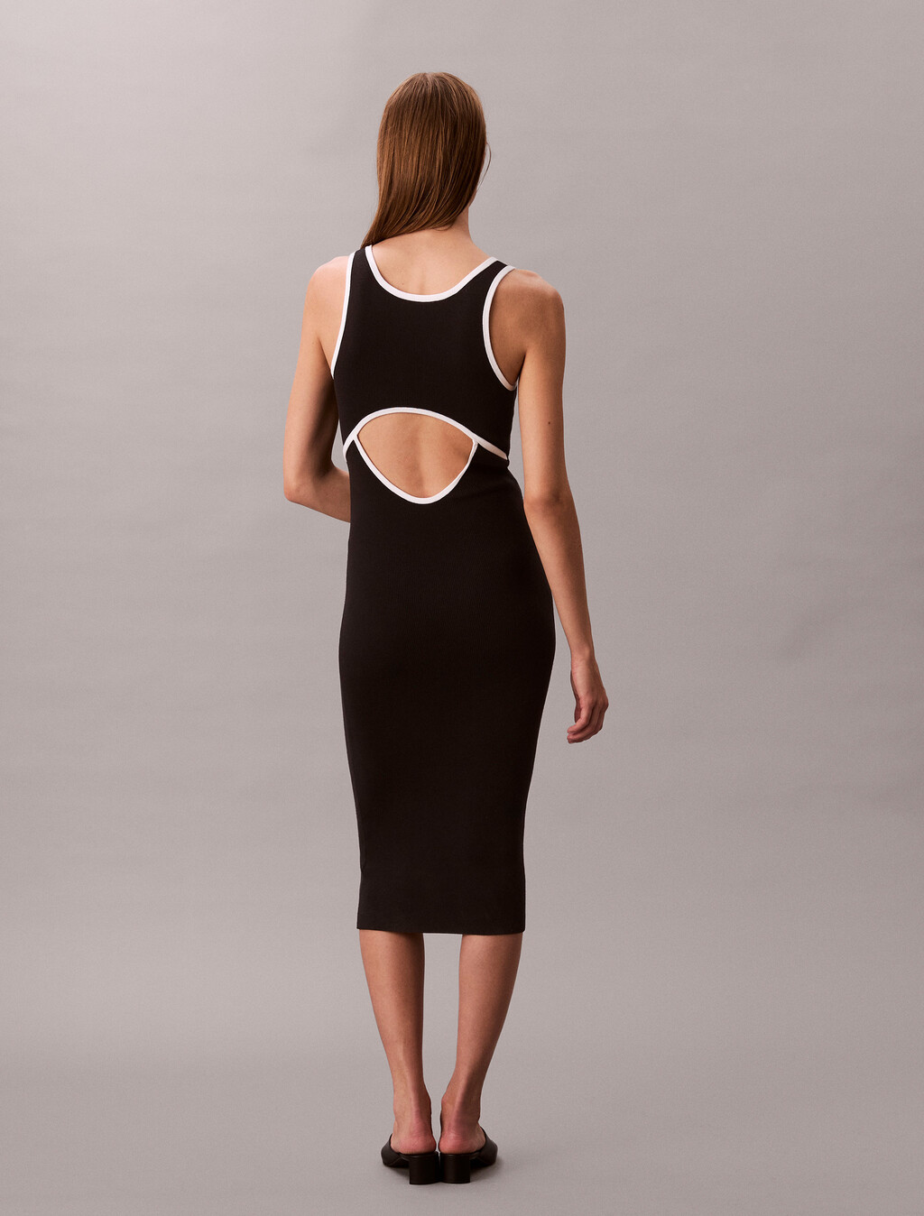 Slim Cotton Knit Sleeveless Dress, Black Combo, hi-res