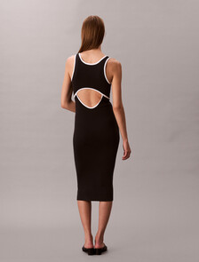 Slim Cotton Knit Sleeveless Dress, Black Combo, hi-res