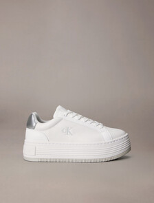Leather Platform Trainers, Bright White/Silver, hi-res