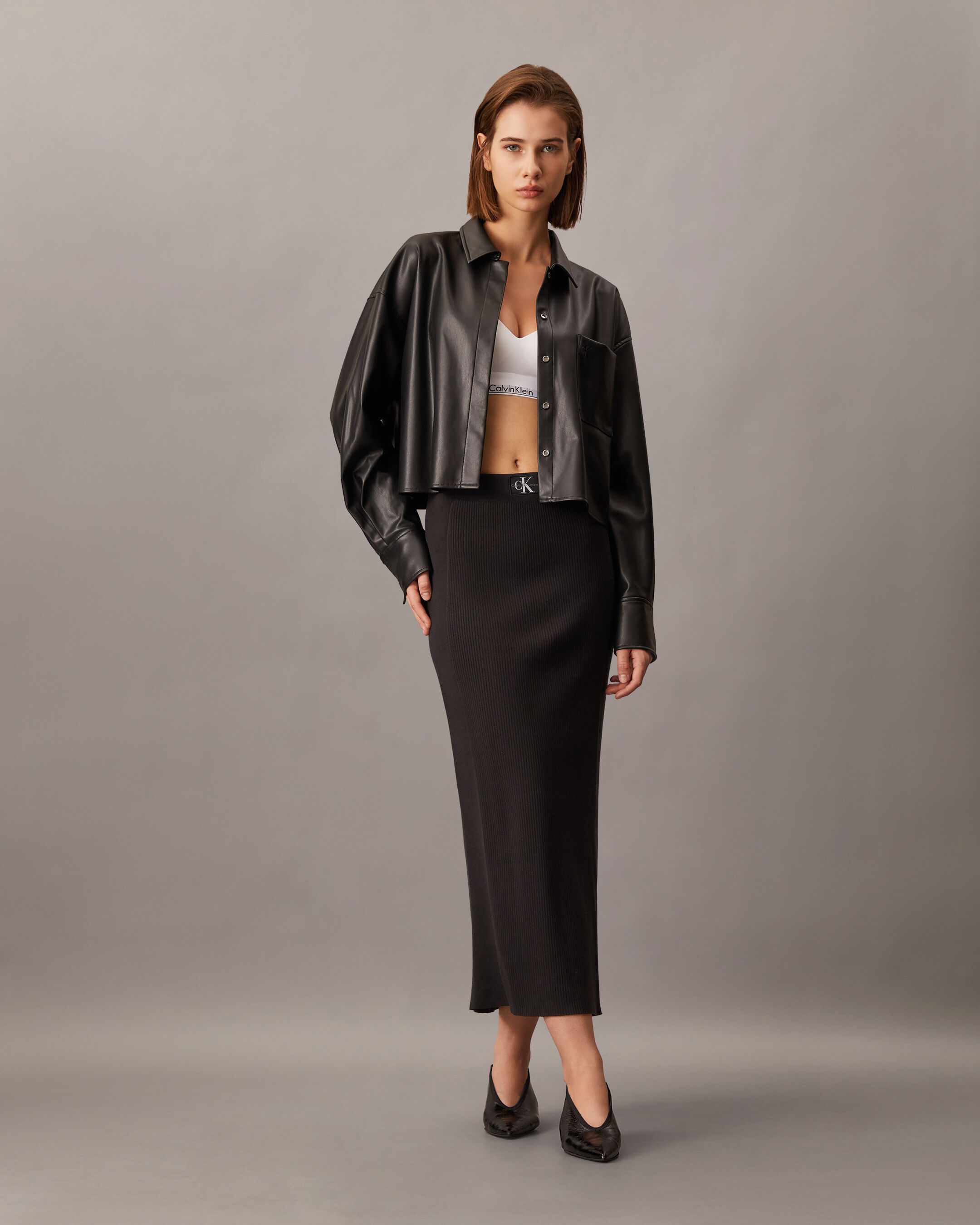 ジャケット・アウター SOFTHYPHEN FAUX LEATHER CROPPED SHIRT Ecommerce_Crop-