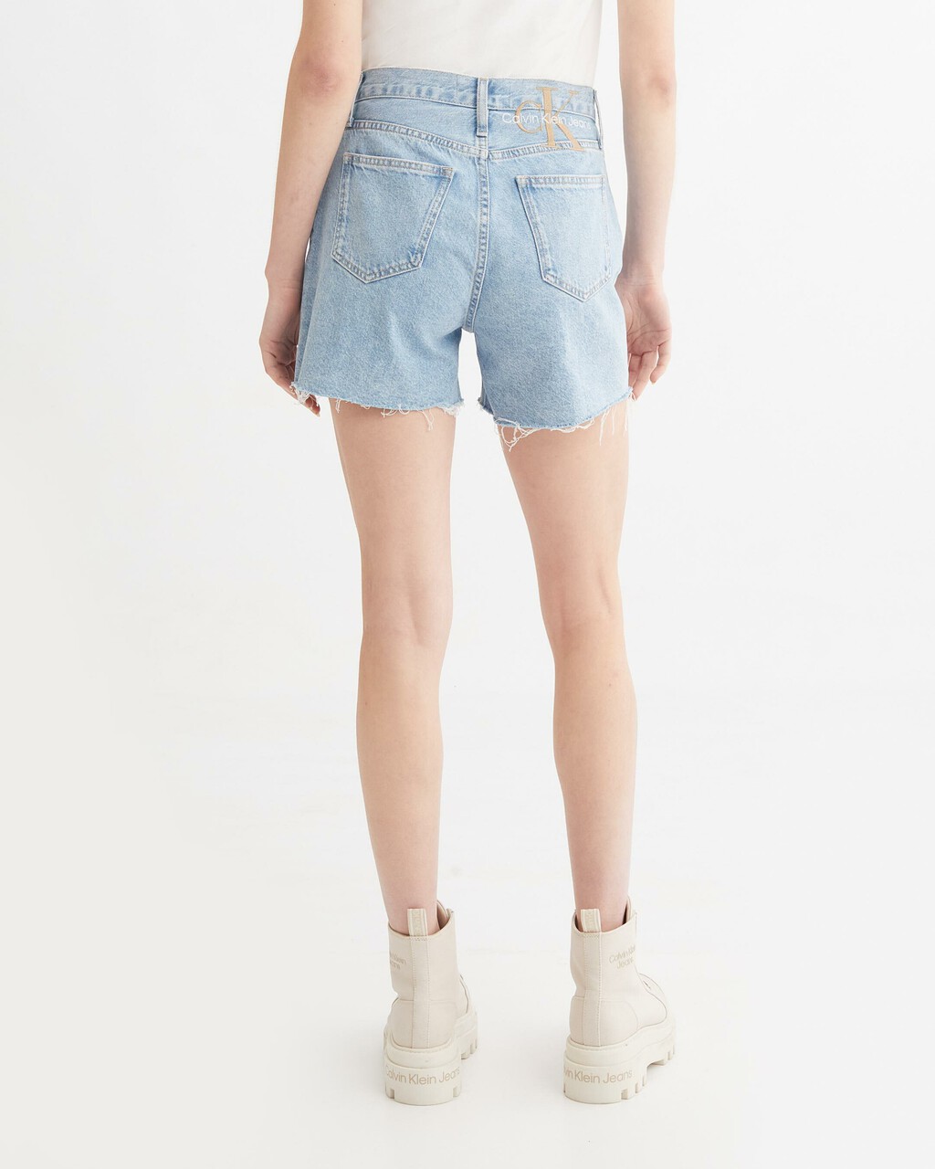 WASHED MID LENGTH FRAYED DENIM SHORTS, Denim Light, hi-res