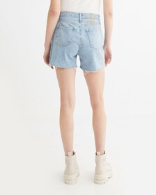 WASHED MID LENGTH FRAYED DENIM SHORTS, Denim Light, hi-res