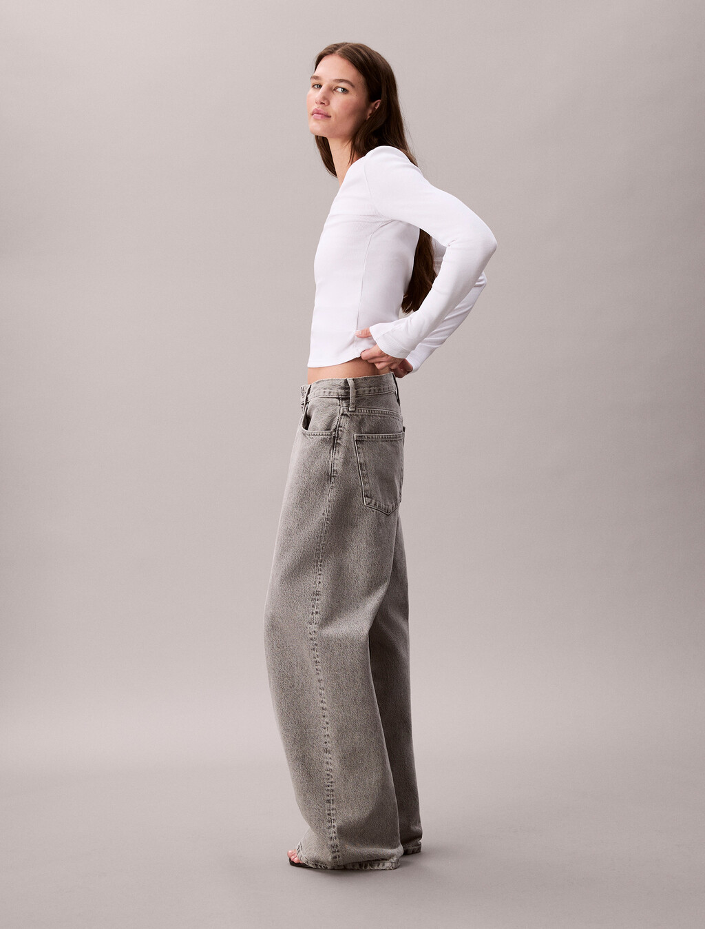 Ribbed Cotton Long Sleeve Top, Brilliant White, hi-res