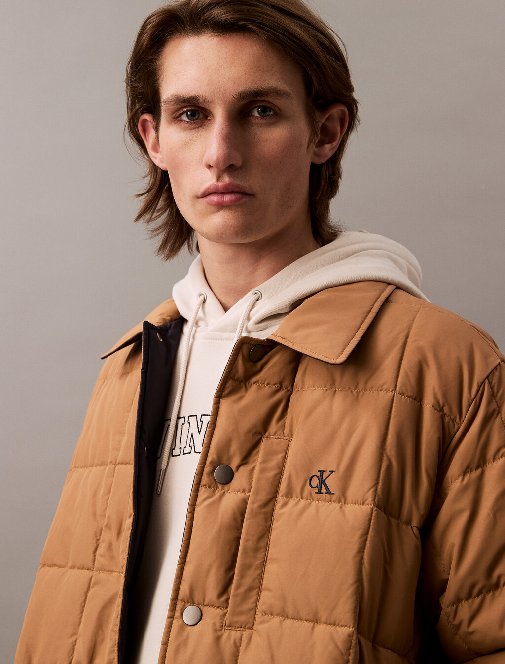 Reversible Puffer Shirt Jacket, Dark Sapphire / Tobacco Brown, hi-res