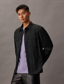 Relaxed Nylon Shirt Jacket, Black, hi-res