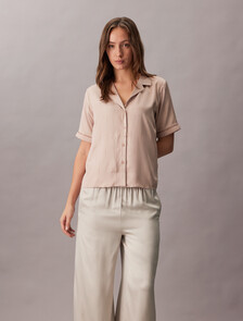 Satin Sheen Pyjama Shirt, 18724 STITCH STRIPE LOGO+Cedar, hi-res