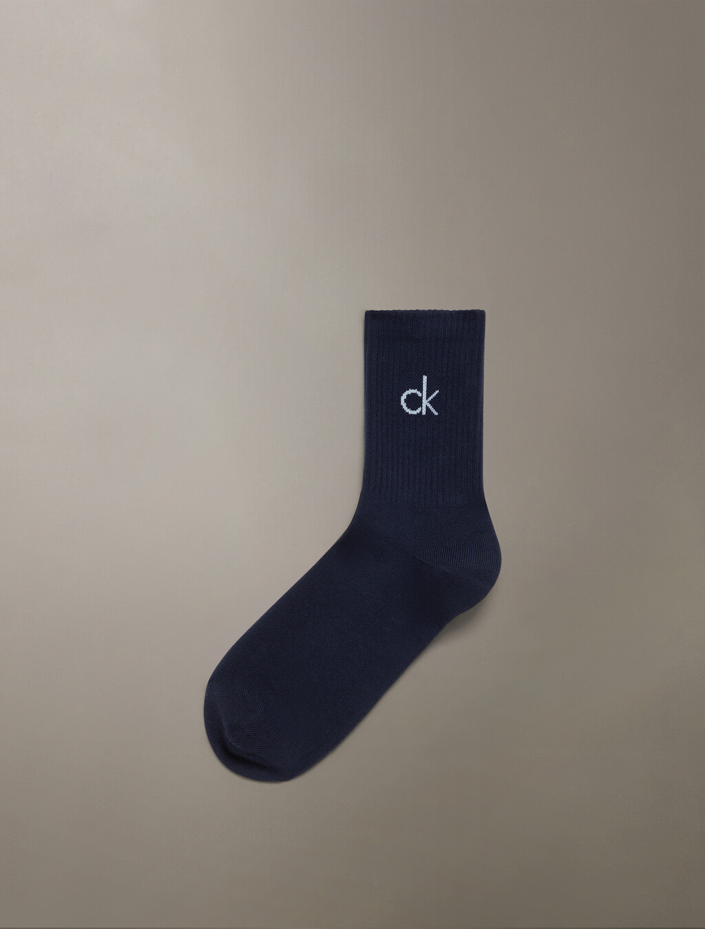 CK Logo Rib Knit Mid Crew Sock, SHORELINE, hi-res
