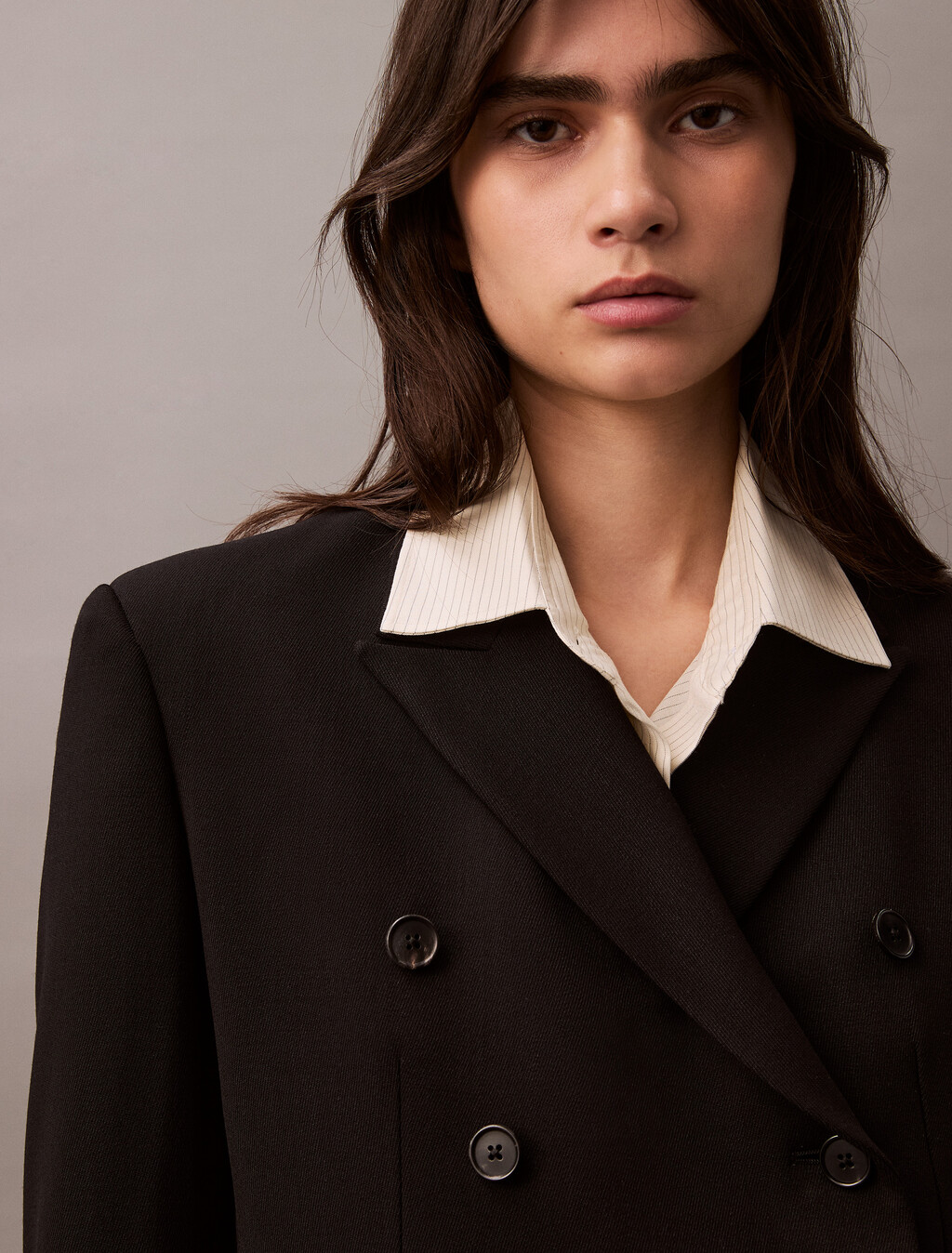 Slim Wool Gabardine Double-Breasted Blazer, Black, hi-res