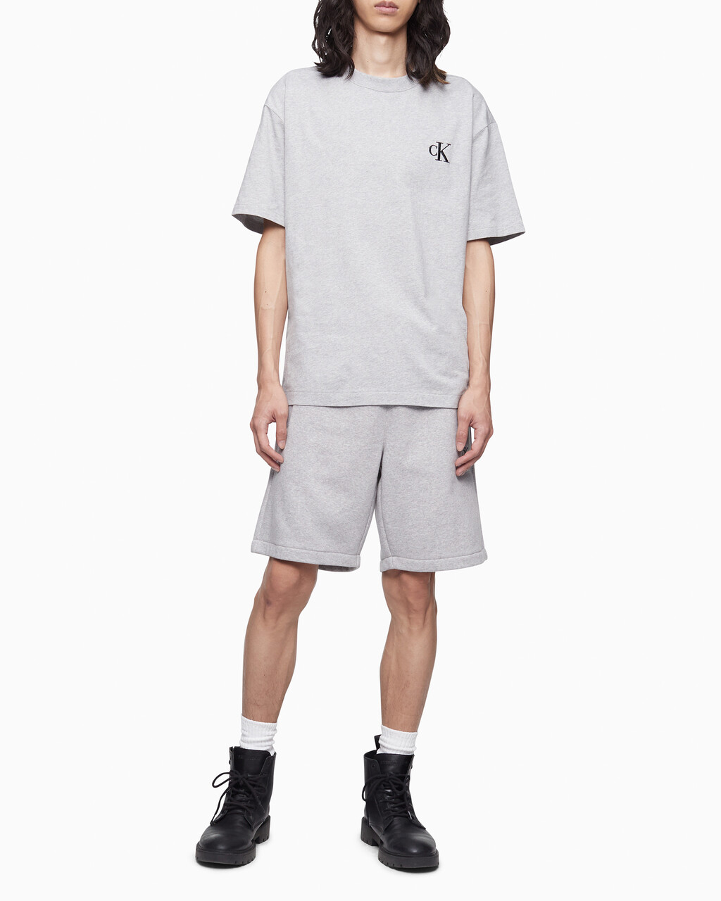 CALVIN LOGO CREW NECK TEE, Heroic Grey Heather, hi-res