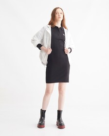 RIB-KNIT LONG SLEEVE POLO DRESS, Ck Black, hi-res