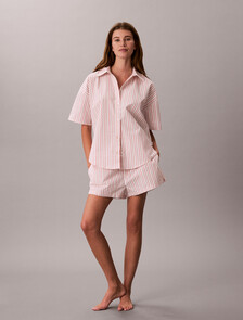 Cotton Poplin Pyjama Shorts, AURORA STRIPE PEACH BLISS, hi-res