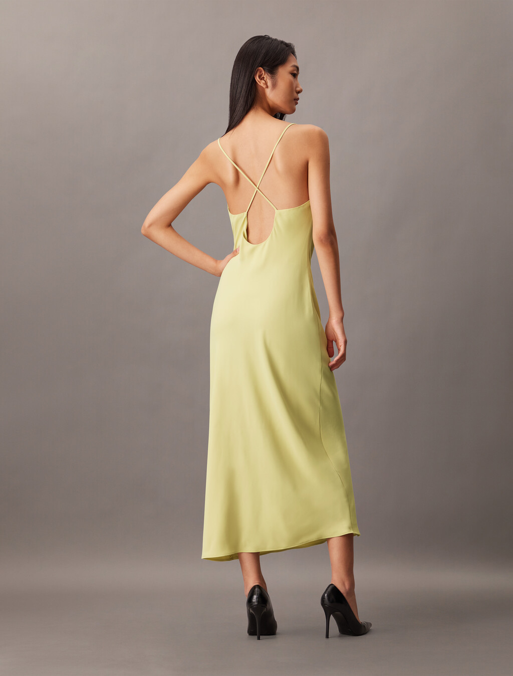Polyester Crepe Slip Dress, Hay, hi-res
