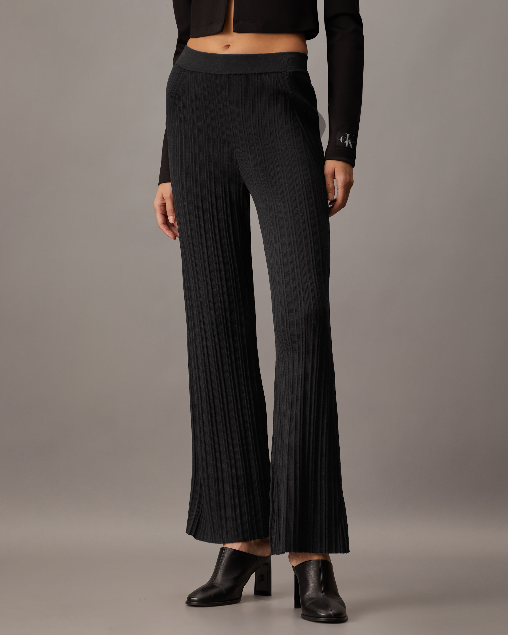 High Rise Slim Rib Knit Pants | black | Calvin Klein Singapore