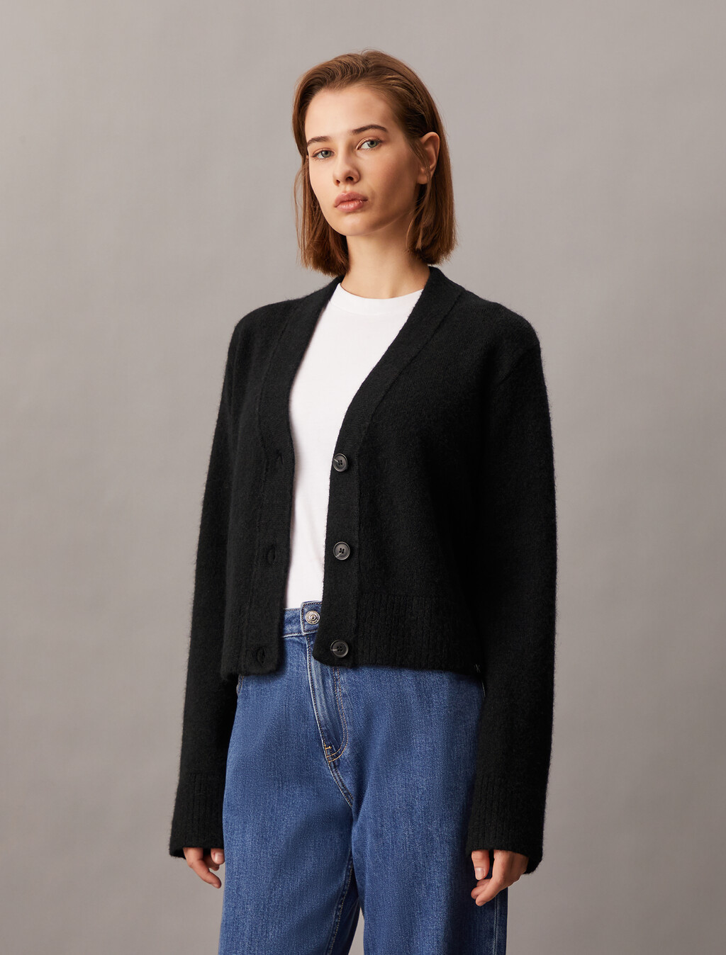 Plush Wool Blend Cardigan, Ck Black, hi-res