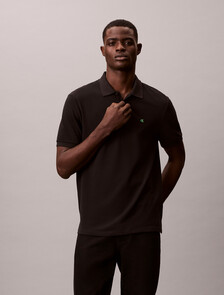 Monogram Cotton Pique Polo, Black, hi-res