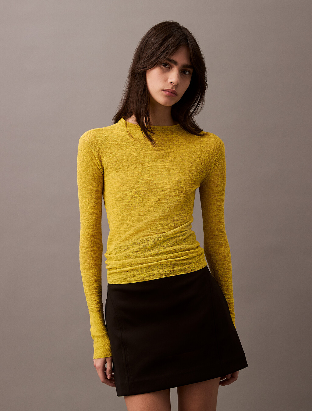 Textured Knit Long Sleeve Top, Warm Olive, hi-res