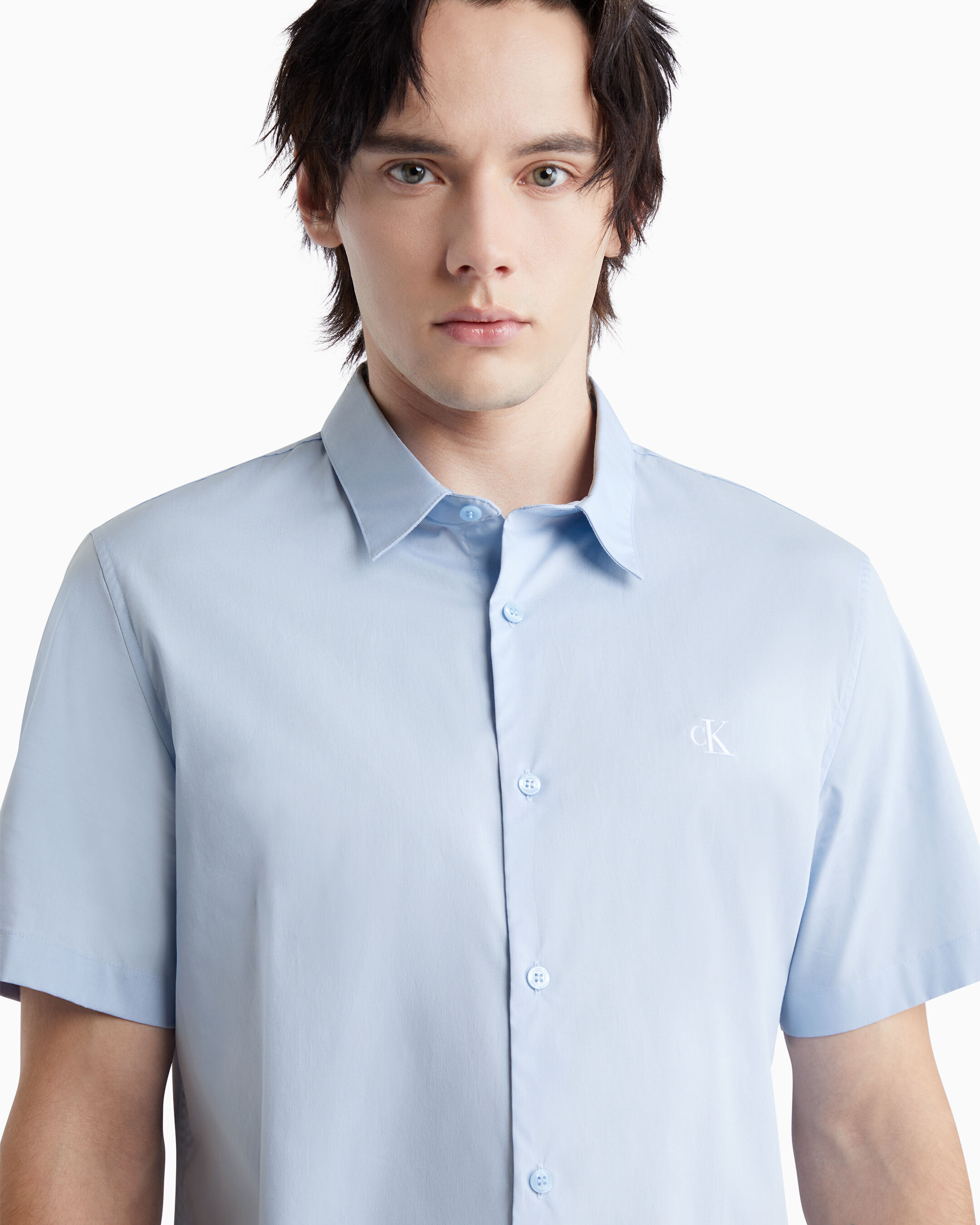 Tonal Monogram Short Sleeve Shirt blue Calvin Klein Singapore