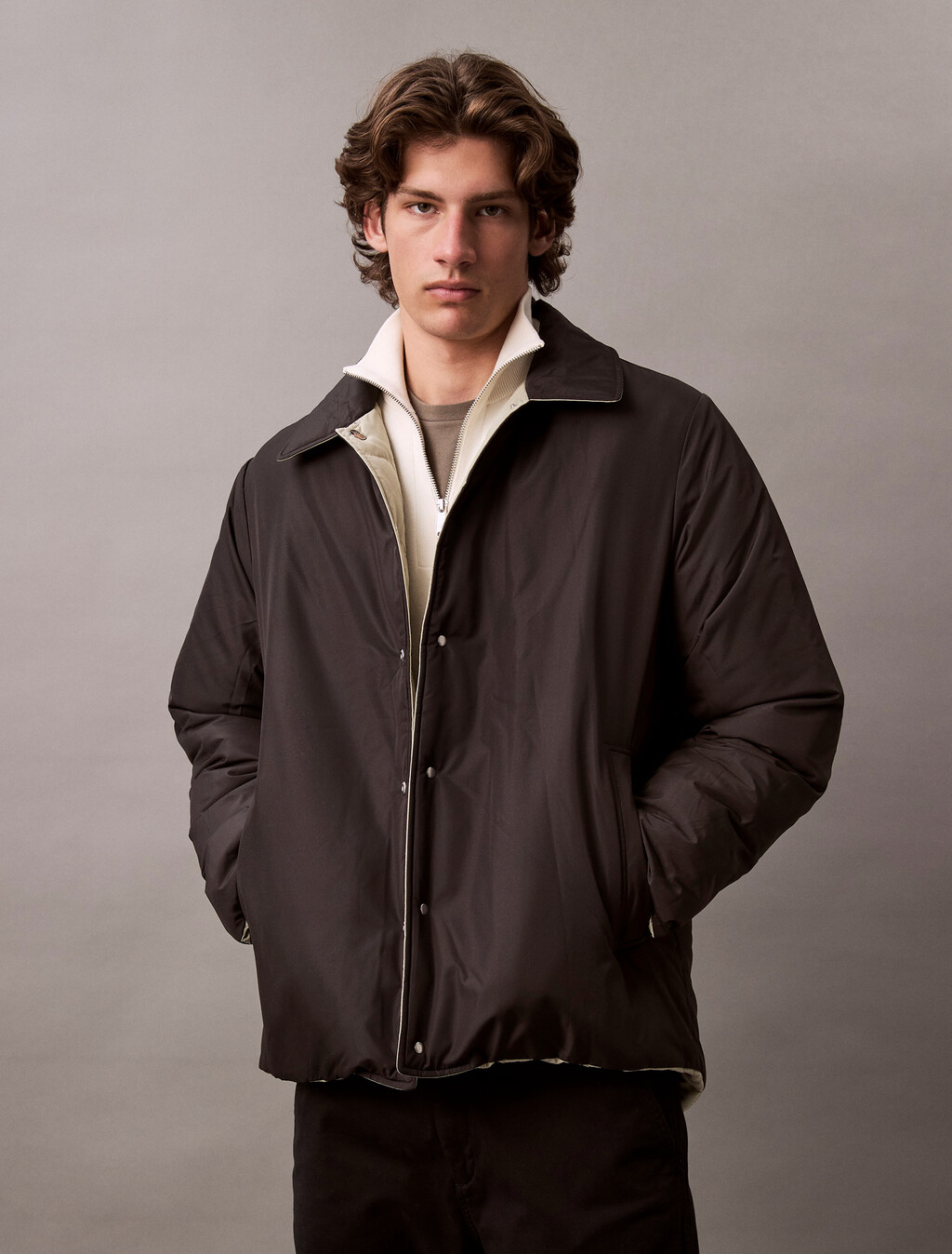 Reversible Puffer Shirt Jacket, Black / Tea, hi-res