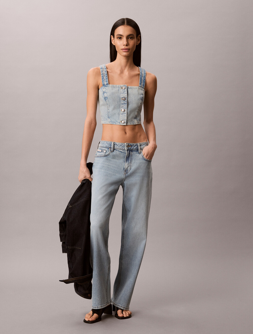 Logo Tape Denim Tank Top, FRESH WATER, hi-res