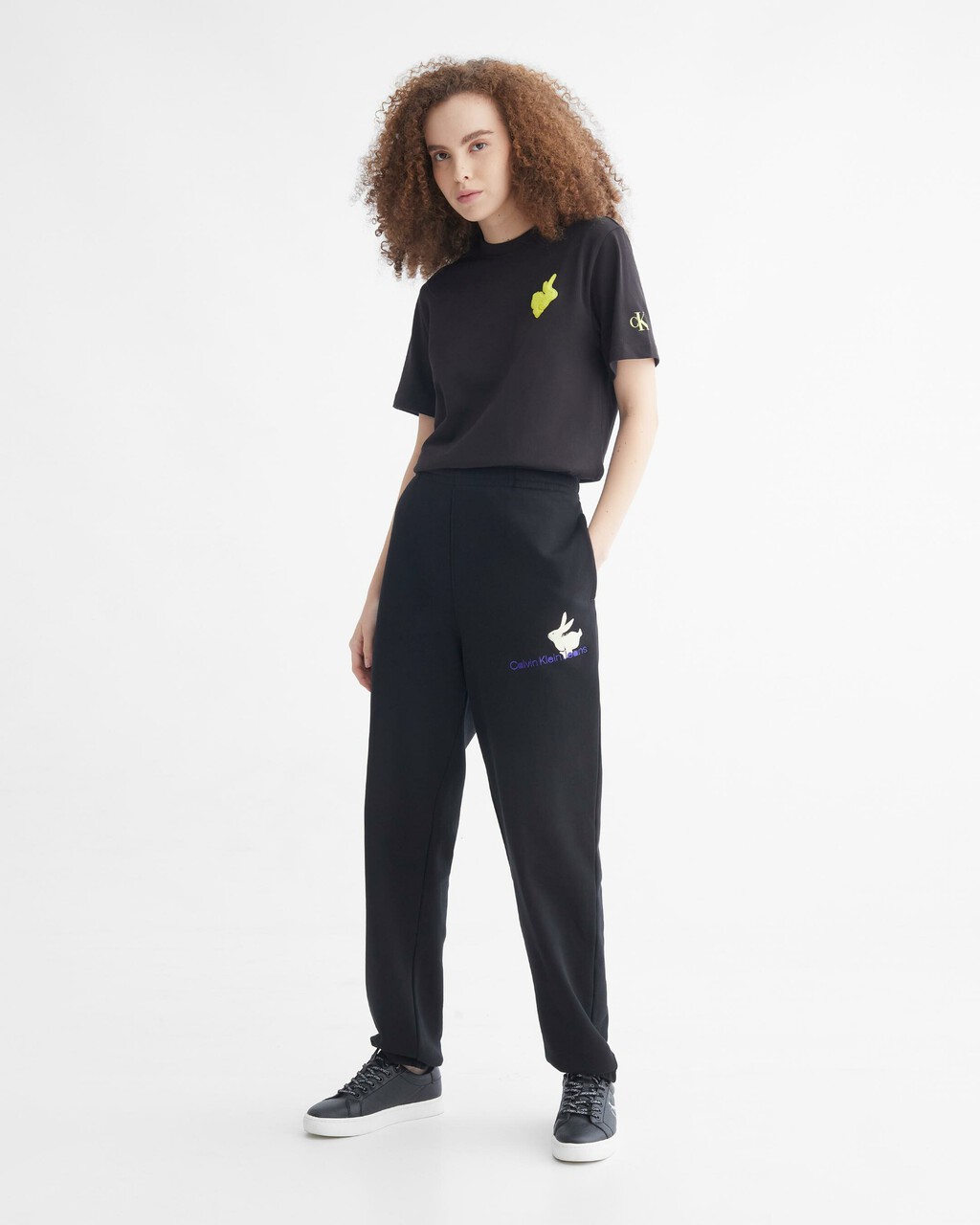 YEAR OF THE RABBIT FLOCKED APPLIQUE TEE, CK BLACK, hi-res