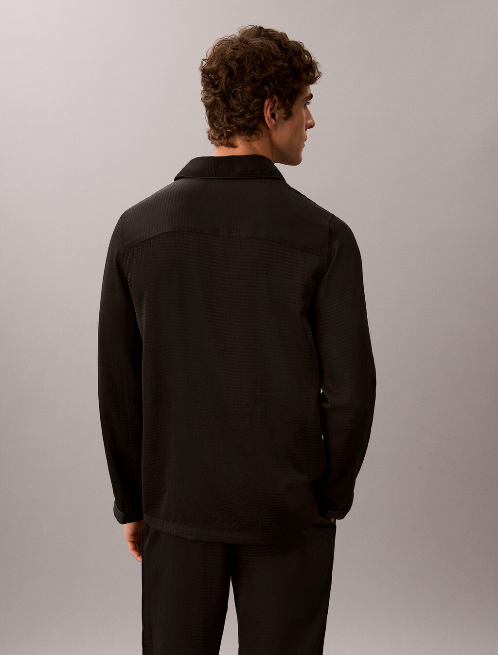 Matte Shine Button-Down Sleep Shirt, Black, hi-res