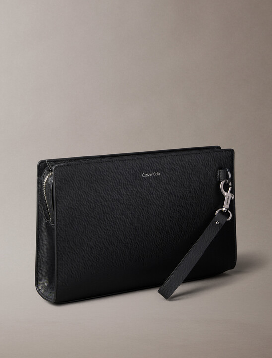 Saffiano Emblem Zip Pouch with Handle