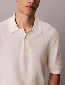 Cotton Waffle Knit Polo Shirt, Tofu, hi-res