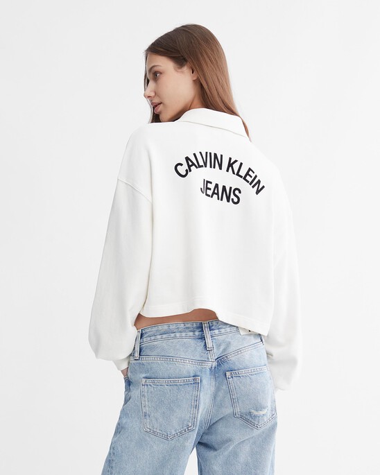 Varsity Polo Neck Pullover Sweatshirt