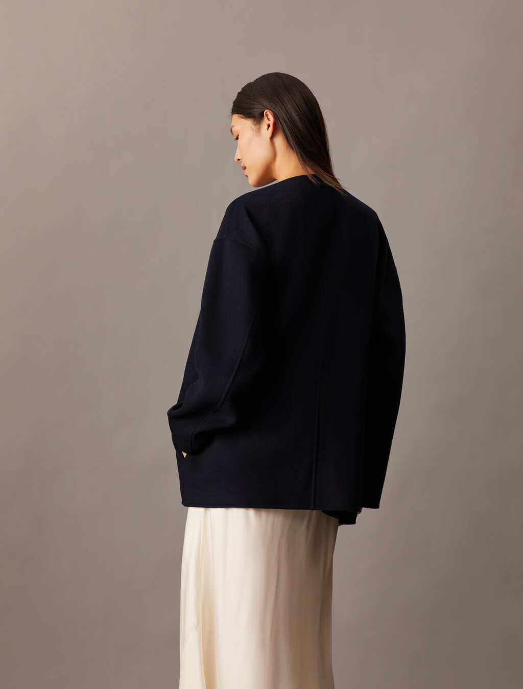 Double Face Cashmere Wool Short Coat, Black Beauty, hi-res