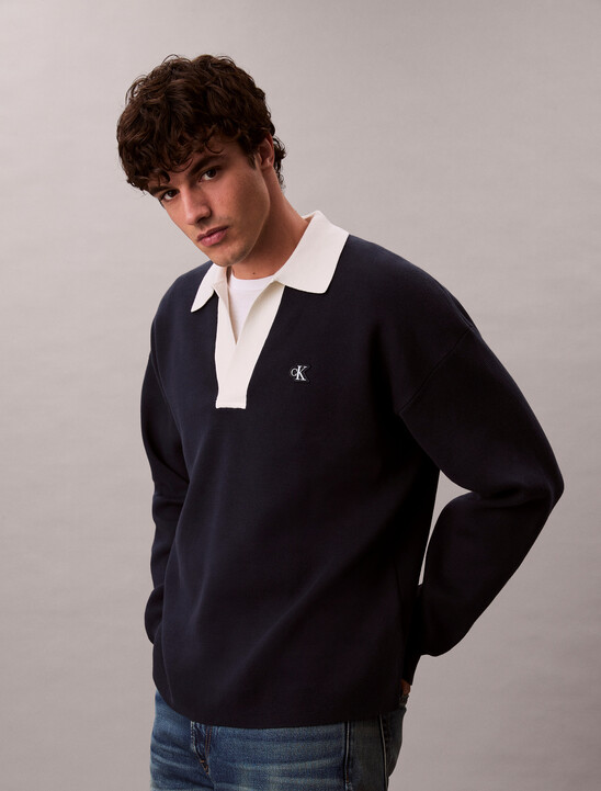 Cotton Relaxed Johnny Collar Sweater