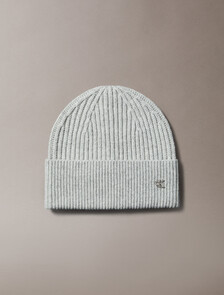 Wool Blend Signature Logo Beanie, Light Grey Heather, hi-res