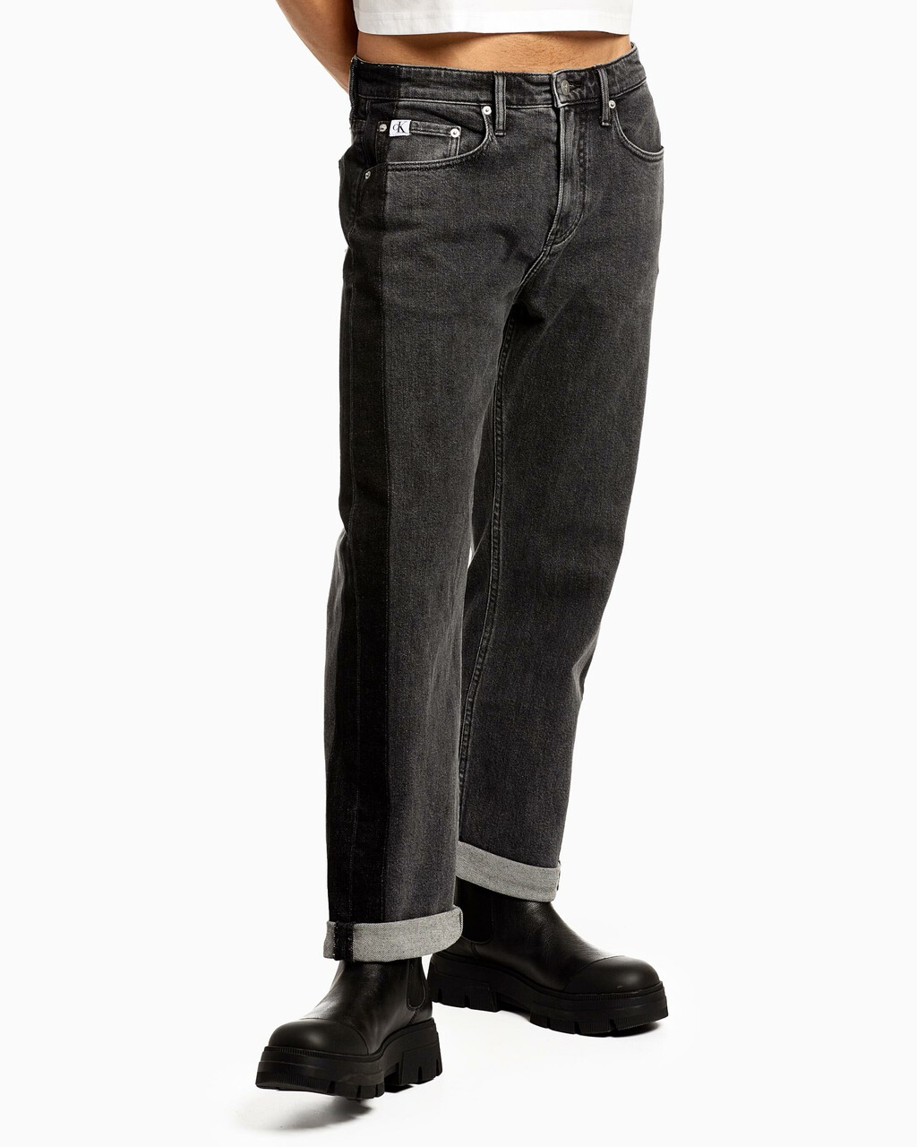 90s Straight Two Tone Black Jeans, Washed Black Blocked, hi-res