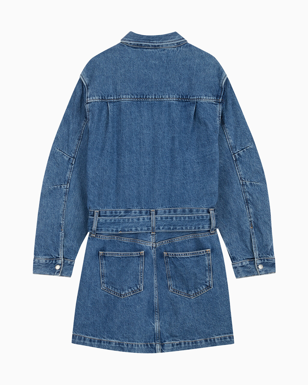 Belted Denim Shirt Dress, Denim Medium, hi-res