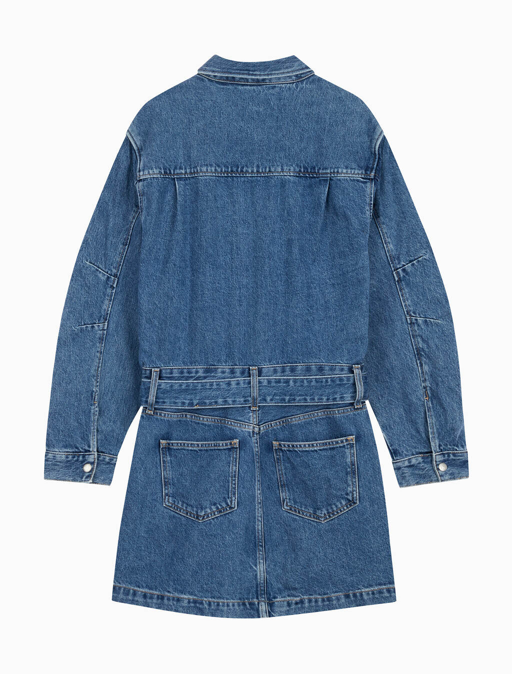 Belted Denim Shirt Dress, Denim Medium, hi-res