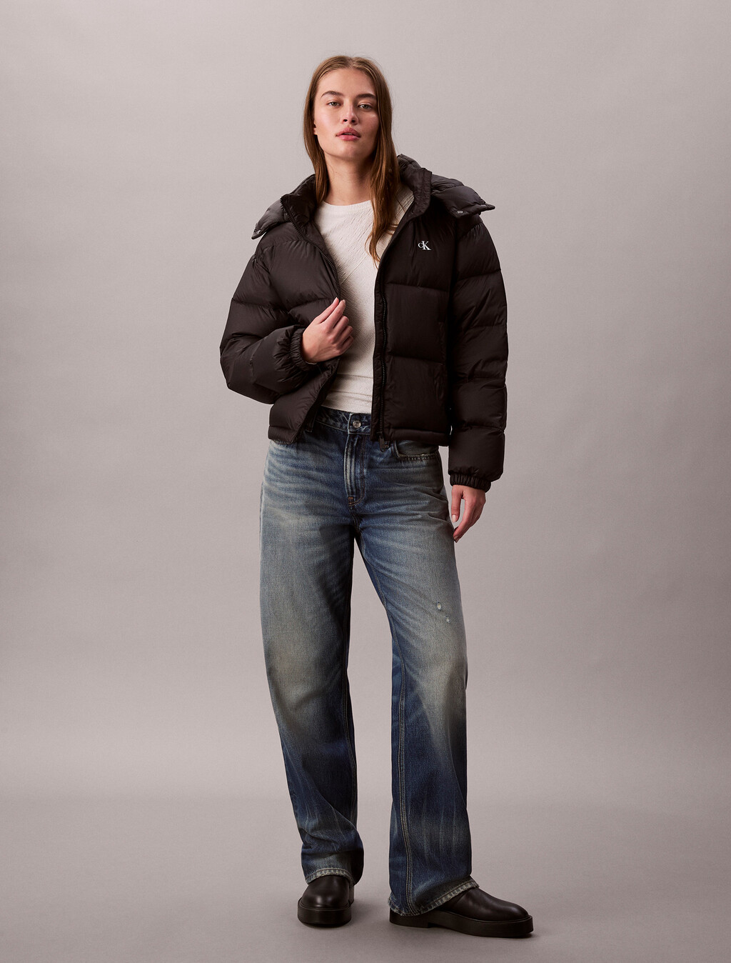 Short Down Puffer Jacket, Black, hi-res
