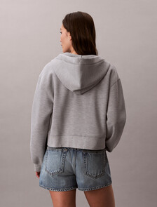 Relaxed Double Knit Cotton Zip Thru Hoodie, Heroic Grey Heather, hi-res