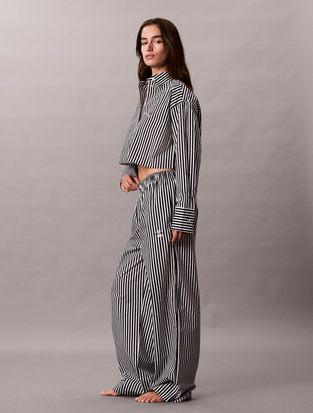 Cropped Cotton Poplin Pyjama Top, PENNY STRIPE+Black, hi-res