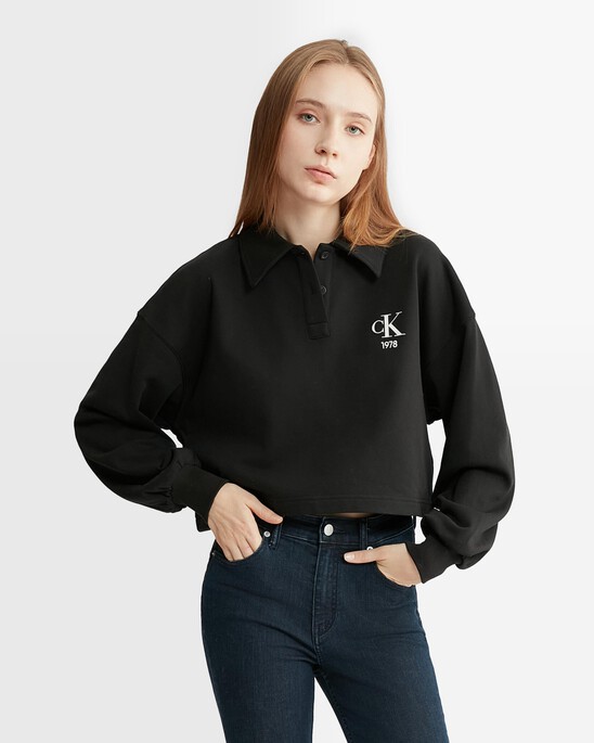 Varsity Polo Neck Pullover Sweatshirt