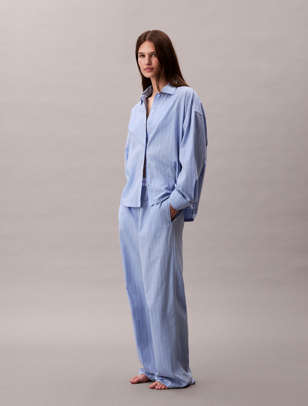 Cotton Poplin Regular Shirt, 19471 TRAIL STRIPE+FROZEN FJORD, hi-res